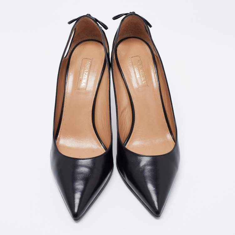 Pre Owned Aquazzura Black Leather Forever Marilyn Pumps Size 39