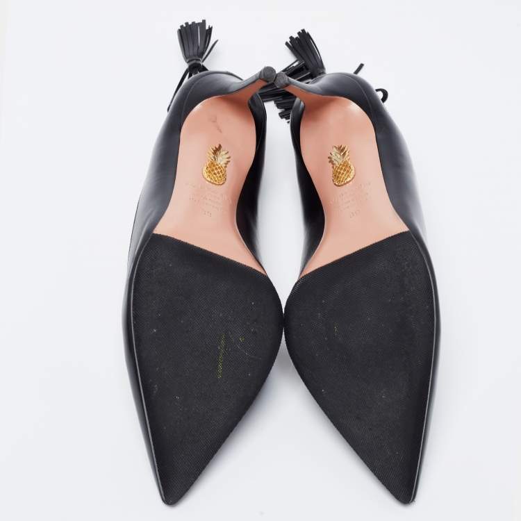 Pre Owned Aquazzura Black Leather Forever Marilyn Pumps Size 39