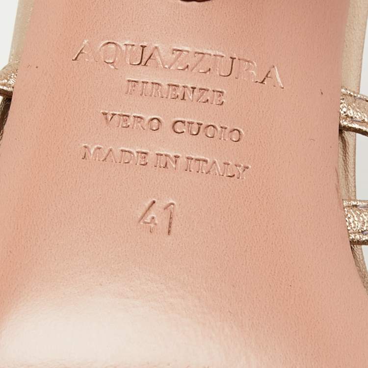 Pre Owned Aquazzura Beige/Metallic Gold Leather Le Parisien Mules Size 41
