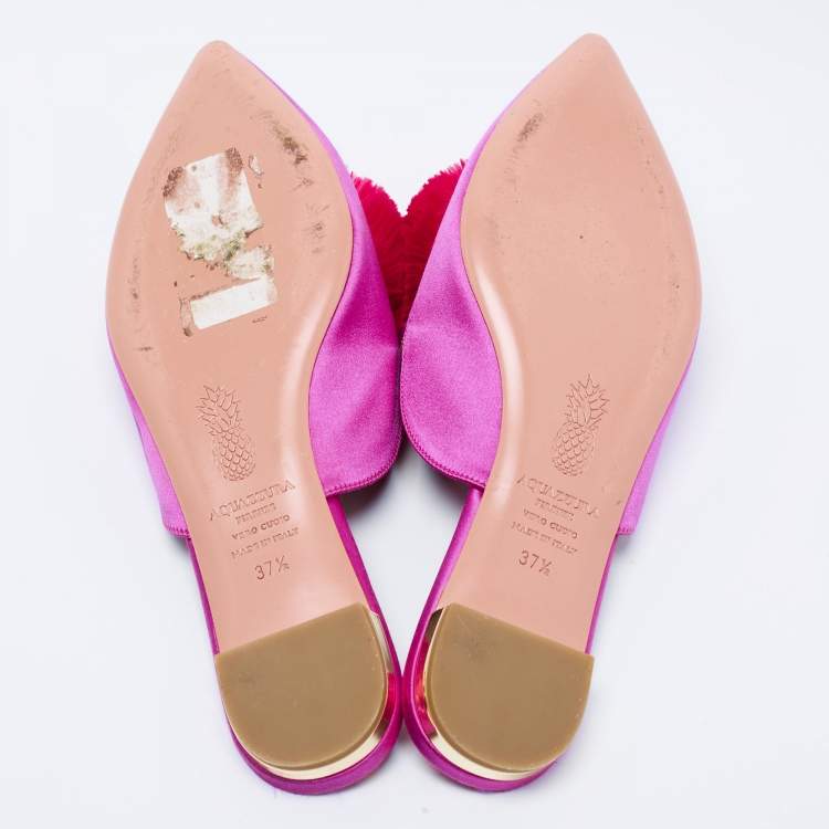 مملوكة مسبقًا Aquazzura Pink Satin Powder Puff Pom Pom Mules Size 37.5