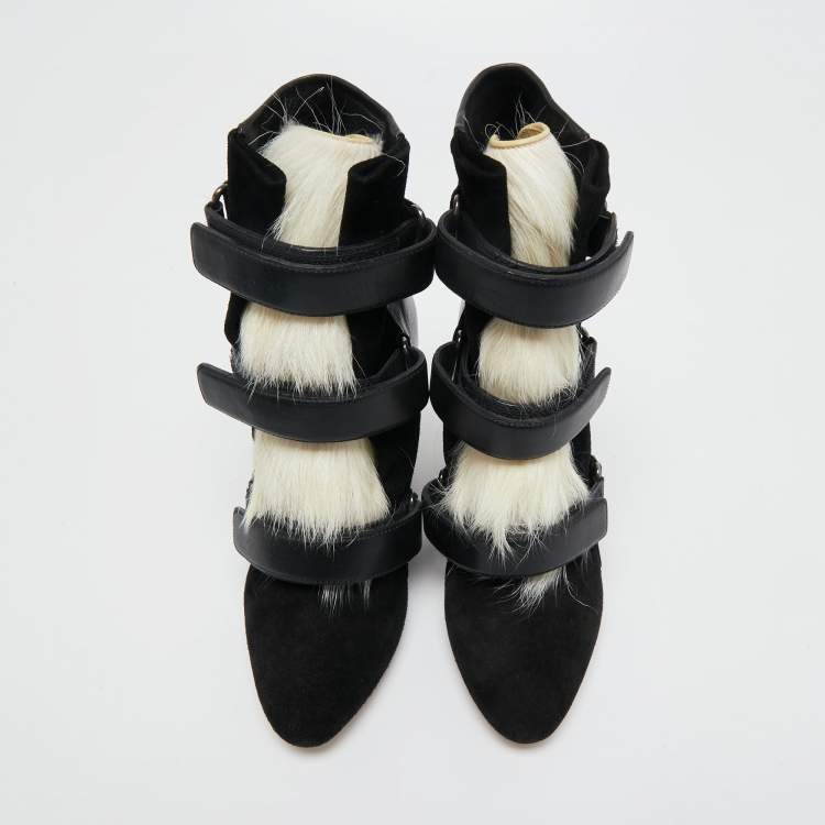 Pre Owned Aquazzura Black Leather and Suede Wedge Ankle Boots Size 40