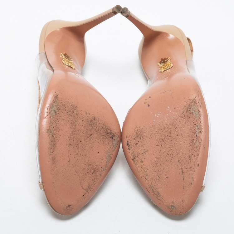 Pre Owned Aquazzura Beige Leather and PVC Slingback Sandals Size 37