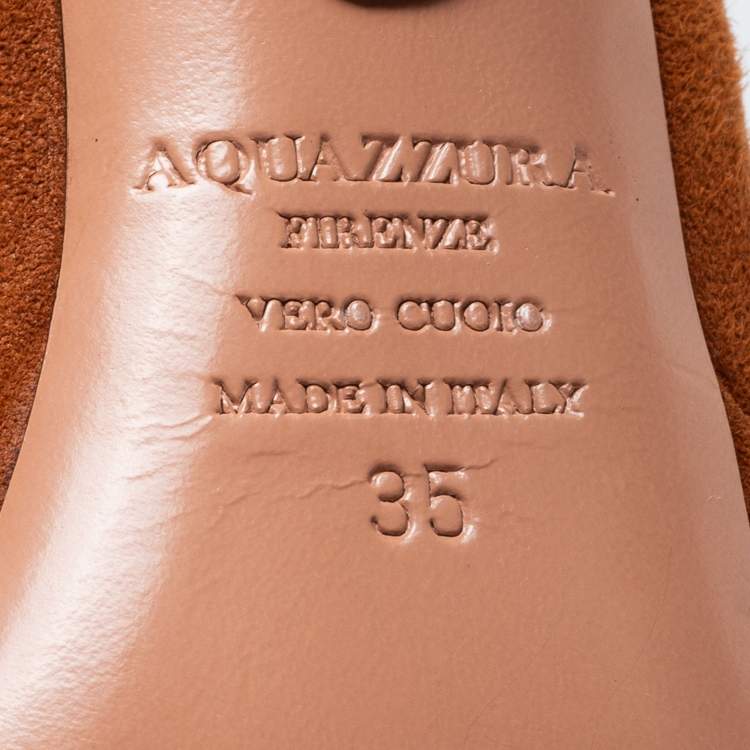 Pre Owned Aquazzura Tan Suede Dancer Plateau Ankle Tie Pumps Size 35