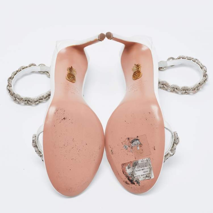 Pre Owned Aquazzura White Fabric Love Link Ankle Strap Sandals Size 38
