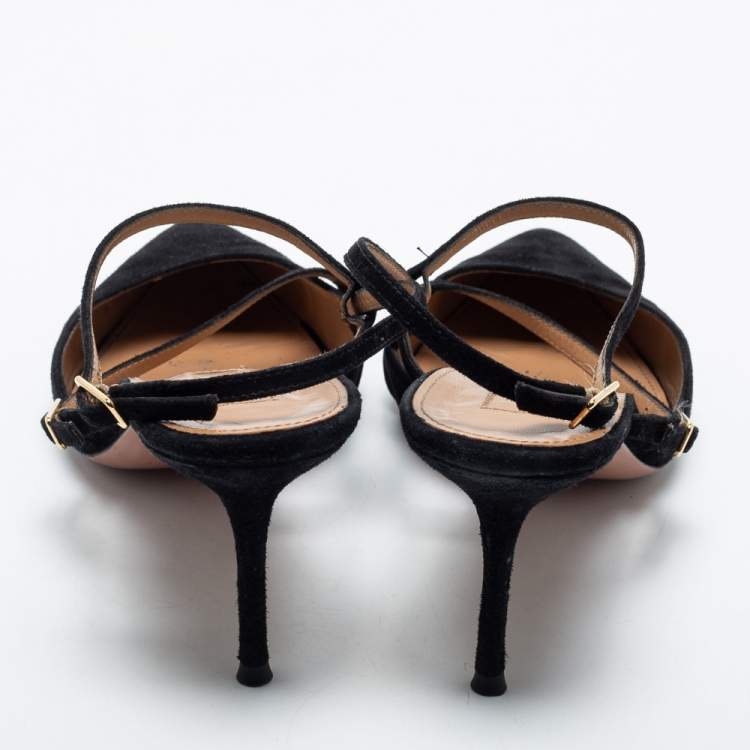 مملوكة مسبقًا Aquazzura Black Suede Ankle Strap Pointed Toe Pumps Size 38