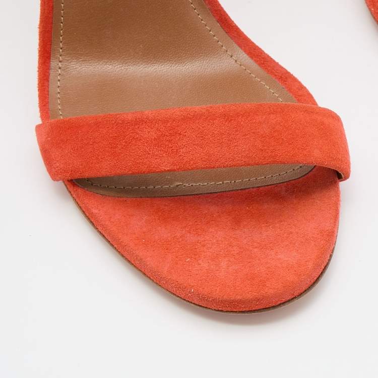 Pre Owned Aquazzura Orange Suede Spin Me Around Ankle Cuff Sandals Size 38
