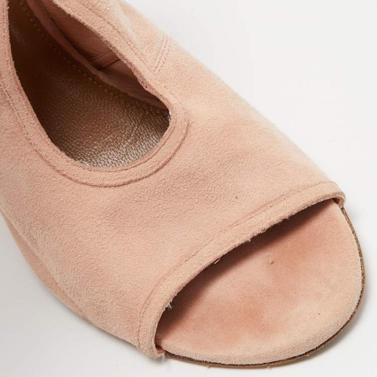 Pre Owned Aquazzura Pink Suede Sexy Thing Ankle Tie Sandals Size 37