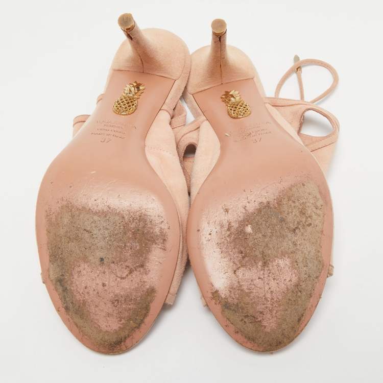 Pre Owned Aquazzura Pink Suede Sexy Thing Ankle Tie Sandals Size 37