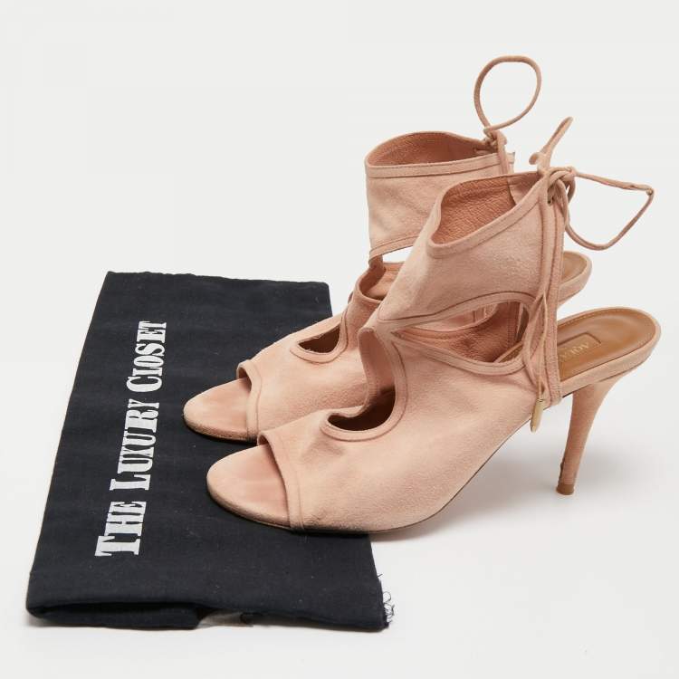 Pre Owned Aquazzura Pink Suede Sexy Thing Ankle Tie Sandals Size 37