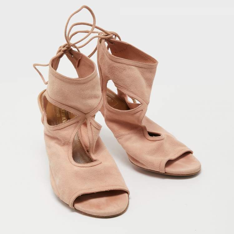 Pre Owned Aquazzura Pink Suede Sexy Thing Ankle Tie Sandals Size 37