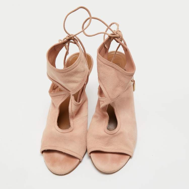 Pre Owned Aquazzura Pink Suede Sexy Thing Ankle Tie Sandals Size 37