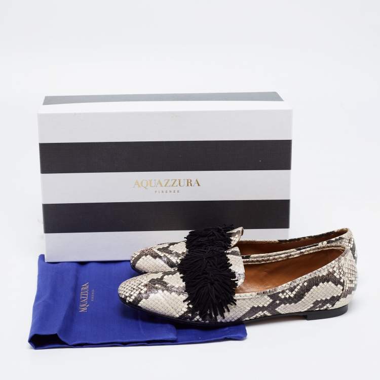 Pre Owned Aquazzura Beige/Brown Python Embossed Leather Ballet Flats Size 38