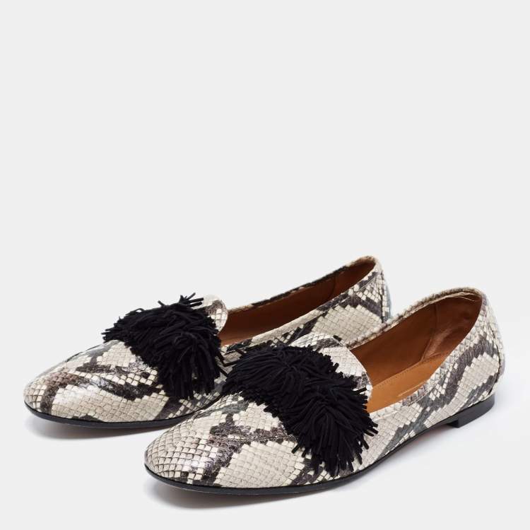 Pre Owned Aquazzura Beige/Brown Python Embossed Leather Ballet Flats Size 38