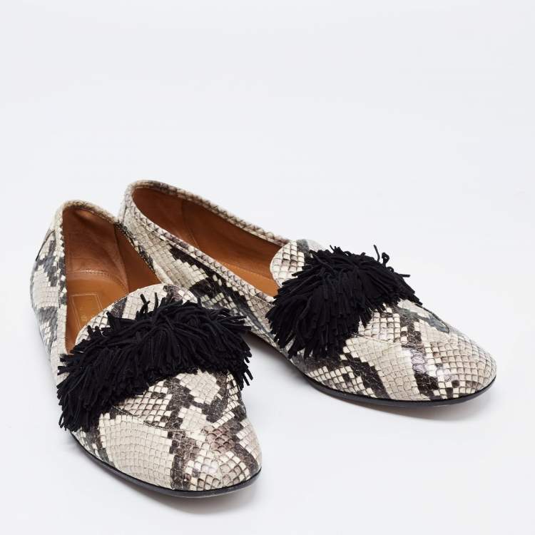 Pre Owned Aquazzura Beige/Brown Python Embossed Leather Ballet Flats Size 38