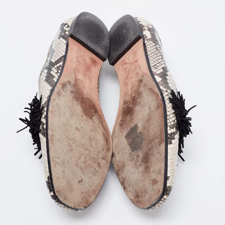 Pre Owned Aquazzura Beige/Brown Python Embossed Leather Ballet Flats Size 38