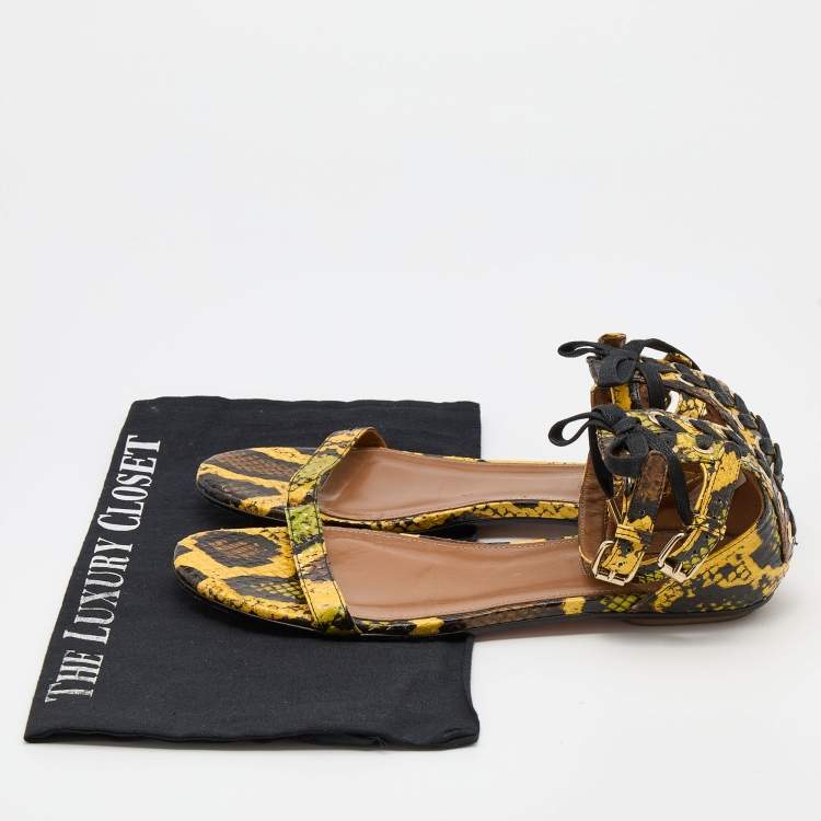 Pre Owned Aquazzura Multicolor Python Ankle Strap Flat Sandals Size 38