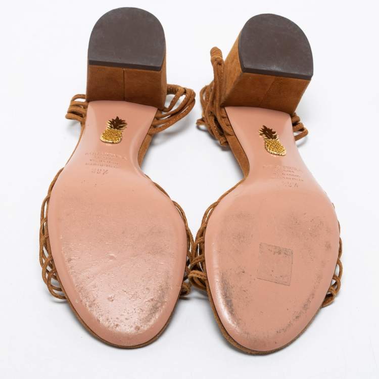 مم�لوكة مسبقًا Aquazzura Brown Suede Ankle Strap Sandals Size 39.5