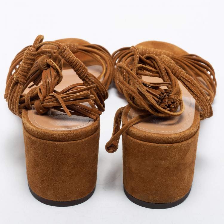 مملوكة مسبقًا Aquazzura Brown Suede Ankle Strap Sandals Size 39.5
