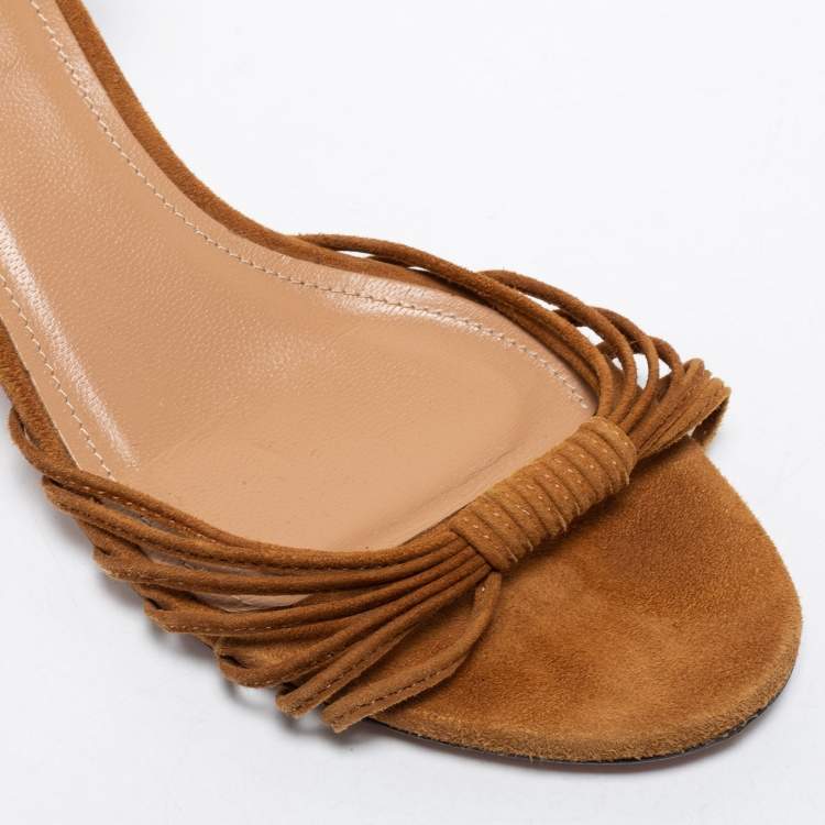 مملوكة مسبقًا Aquazzura Brown Suede Ankle Strap Sandals Size 39.5
