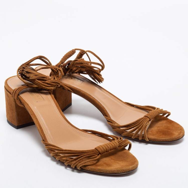 مملوكة مسبقًا Aquazzura Brown Suede Ankle Strap Sandals Size 39.5