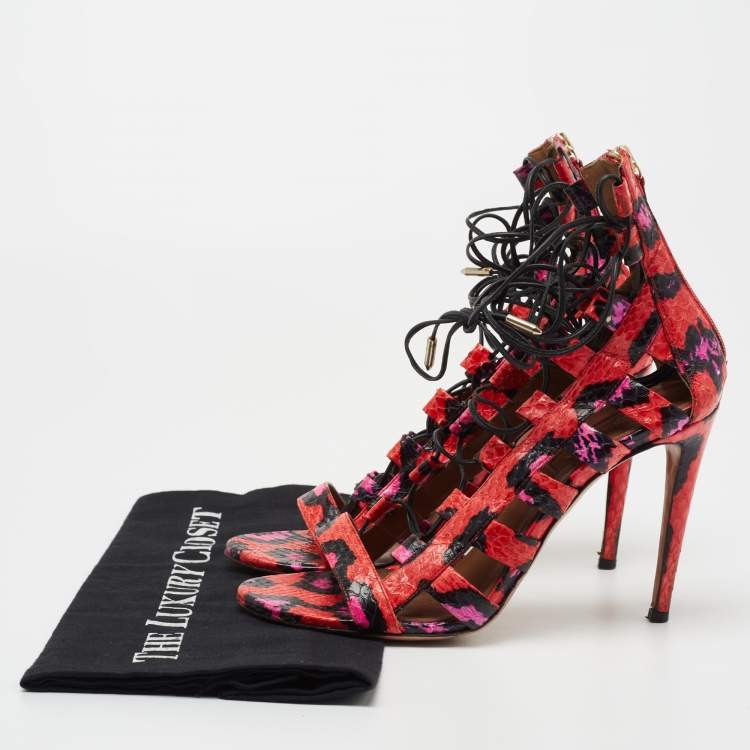 Pre Owned Aquazzura Tricolor Embossed Snakeskin Amazon Sandals Size 38