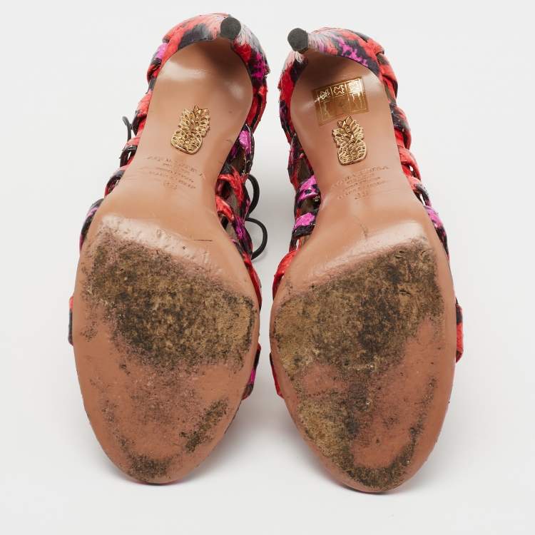 Pre Owned Aquazzura Tricolor Embossed Snakeskin Amazon Sandals Size 38