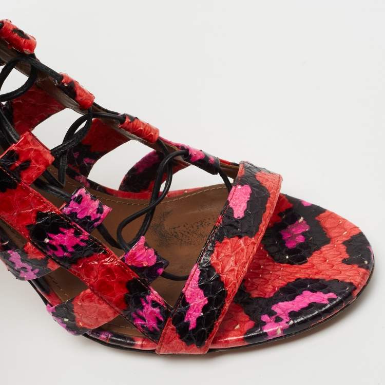 Pre Owned Aquazzura Tricolor Embossed Snakeskin Amazon Sandals Size 38
