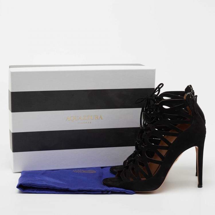 مملوكة مسبقًا Aquazzura Black Suede Cut Out Belgravia Ankle Boots Size 37