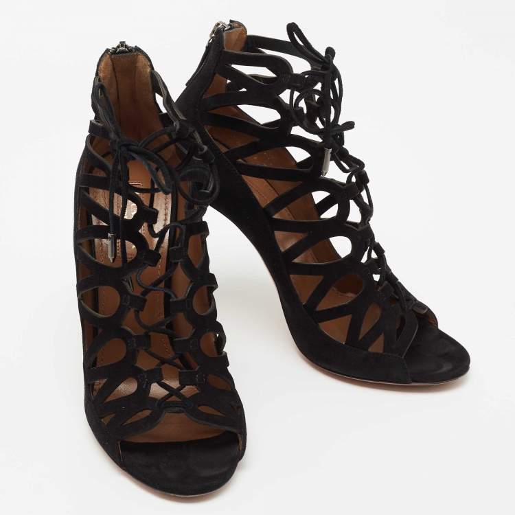 مملوكة مسبقًا Aquazzura Black Suede Cut Out Belgravia Ankle Boots Size 37