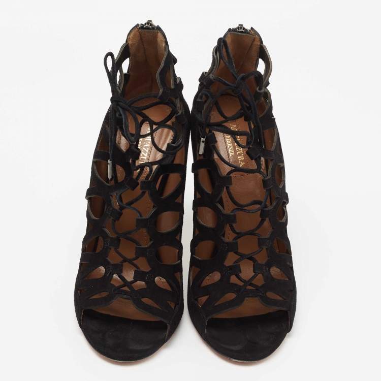 مملوكة مسبقًا Aquazzura Black Suede Cut Out Belgravia Ankle Boots Size 37