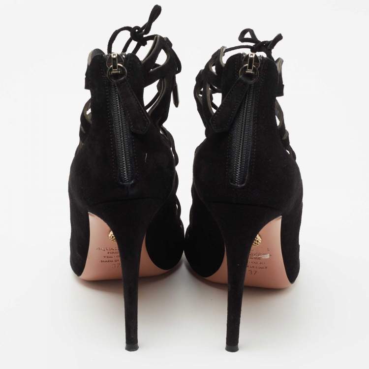 مملوكة مسبقًا Aquazzura Black Suede Cut Out Belgravia Ankle Boots Size 37
