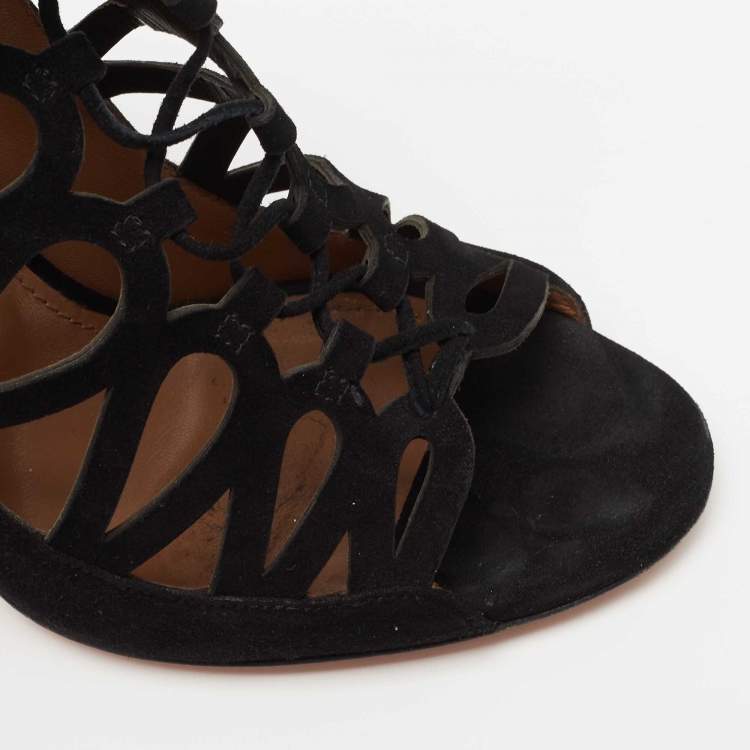 مملوكة مسبقًا Aquazzura Black Suede Cut Out Belgravia Ankle Boots Size 37