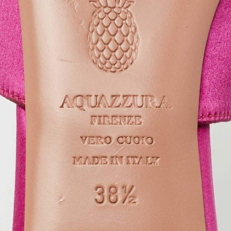 Pre Owned Aquazzura Pink Satin Powder Puff Pom Pom Mules Size 38.5