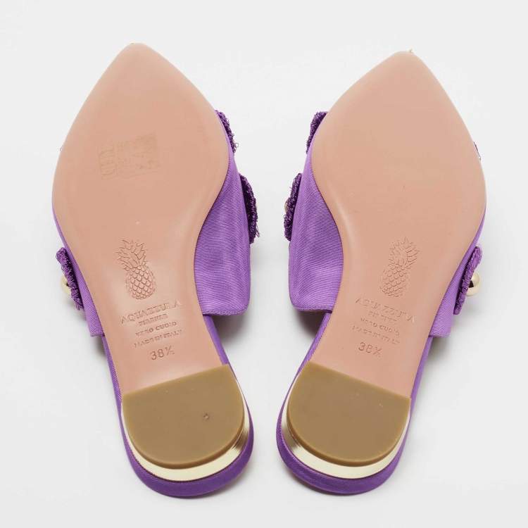 مملوكة مسبقًا Aquazzura Purple Fabric Sunflower Embellished Mules Size 38.5