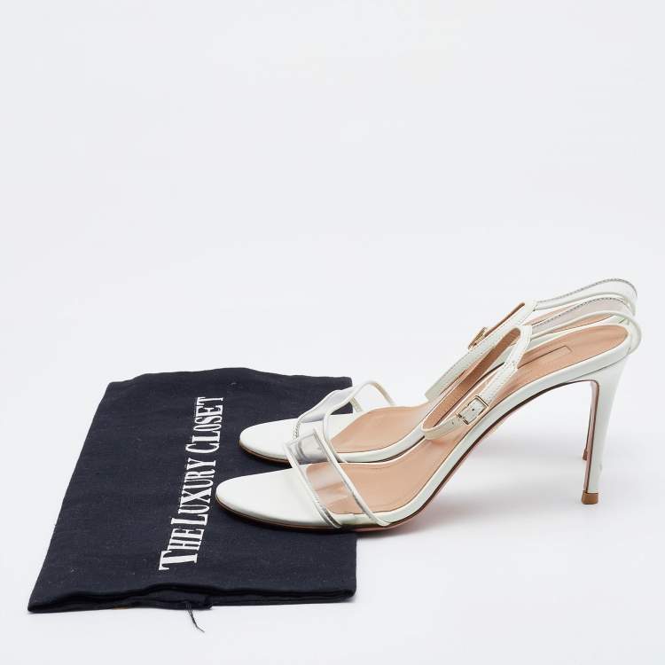 Pre Owned Aquazzura White Leather and PVC Ankle Strap Sandals Size 37.5