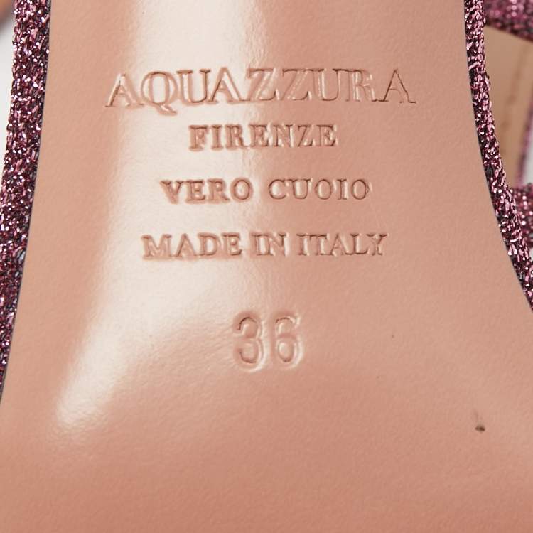 Pre Owned Aquazzura Pink Glitter Fabric Ankle Strap Sandals Size 36