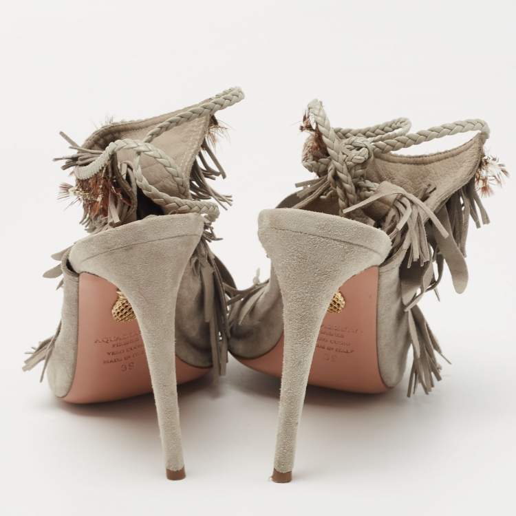 مملوكة مسبقًا Aquazzura Grey Suede So Pocahontas Sandals Size 39