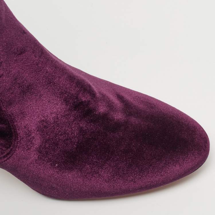 Pre Owned Aquazzura Purple Velvet So Me Knee High Boots Size 38