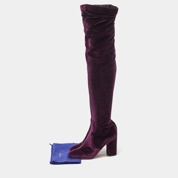 Pre Owned Aquazzura Purple Velvet So Me Knee High Boots Size 38