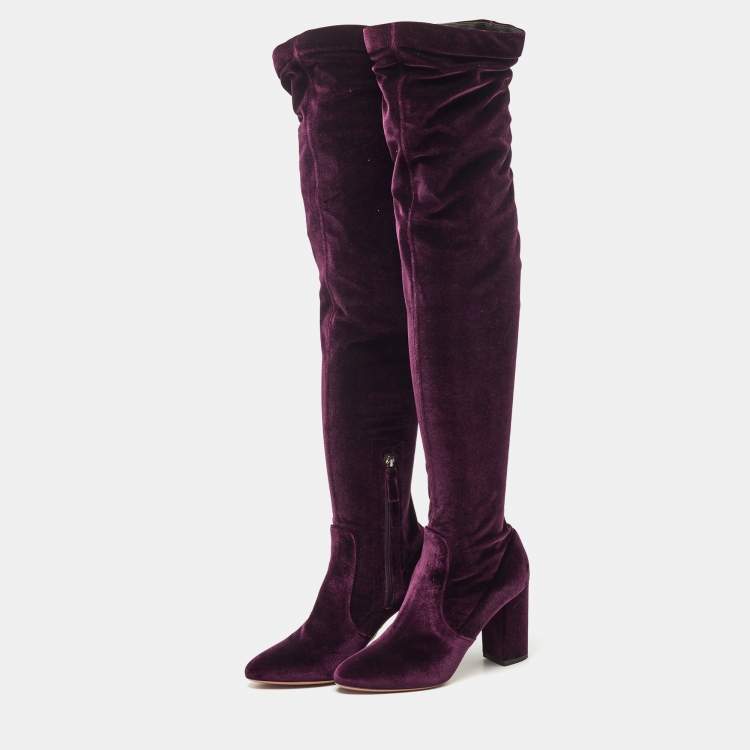 Pre Owned Aquazzura Purple Velvet So Me Knee High Boots Size 38