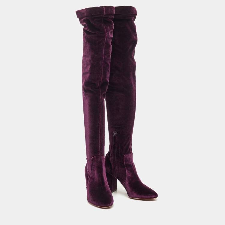Pre Owned Aquazzura Purple Velvet So Me Knee High Boots Size 38