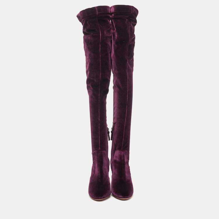 Pre Owned Aquazzura Purple Velvet So Me Knee High Boots Size 38