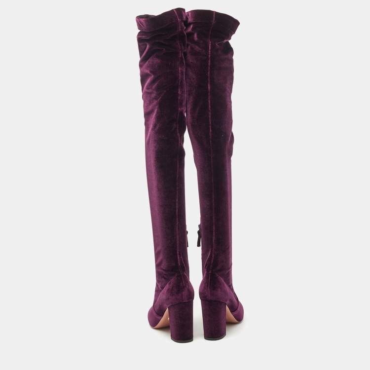 Pre Owned Aquazzura Purple Velvet So Me Knee High Boots Size 38