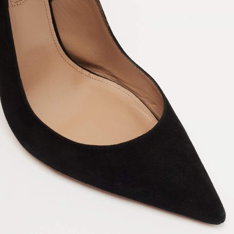 مملوكة مسبقًا Aquazzura Black Suede Parisienne Bow Detail Pumps Size 37.5