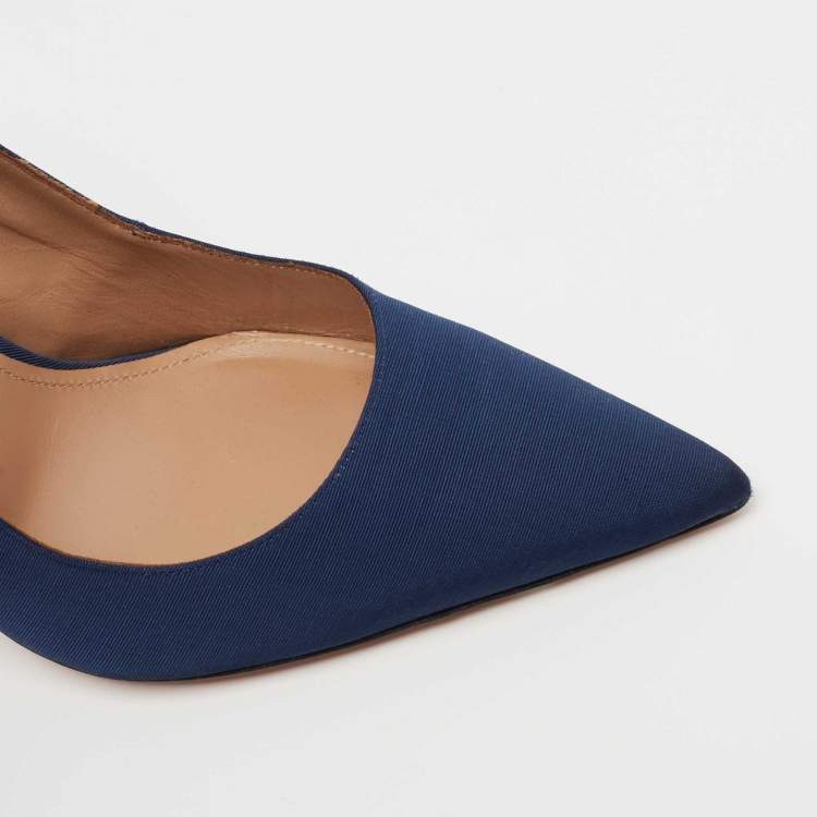 Pre Owned Aquazzura Navy Blue Canvas Portrait Of Lady Slingback Pumps Size 38