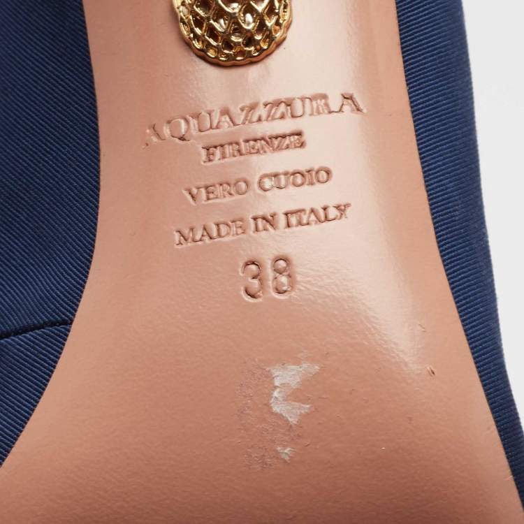 Pre Owned Aquazzura Navy Blue Canvas Portrait Of Lady Slingback Pumps Size 38