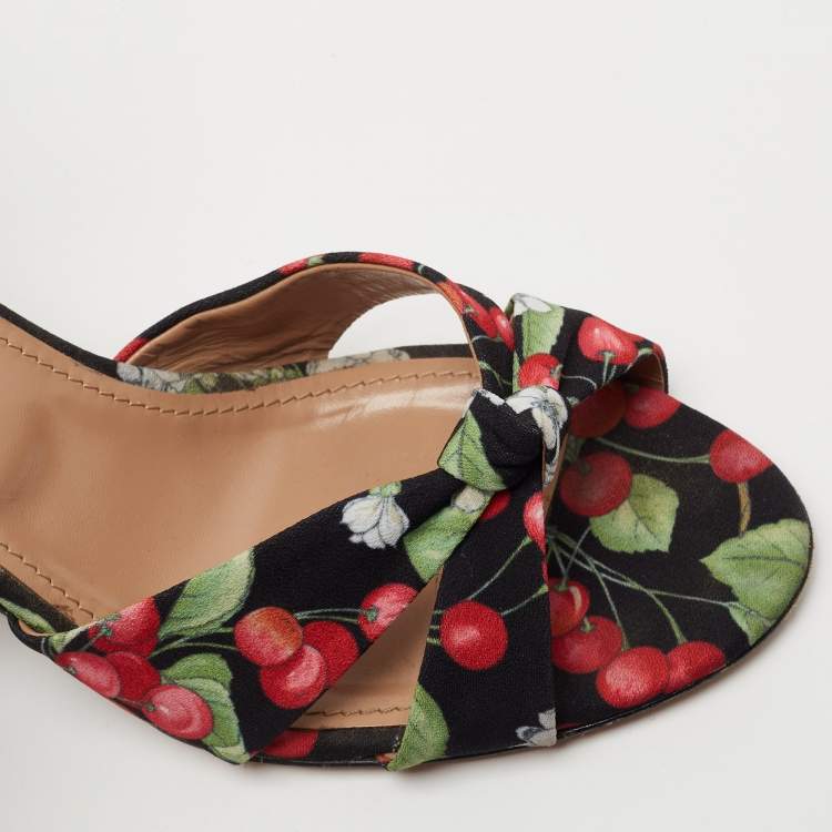 مملوكة مسبقًا Aquazzura Multicolor Fabric Cherry Blossom Print  Wedge Ankle Wrap Sandals Size 41
