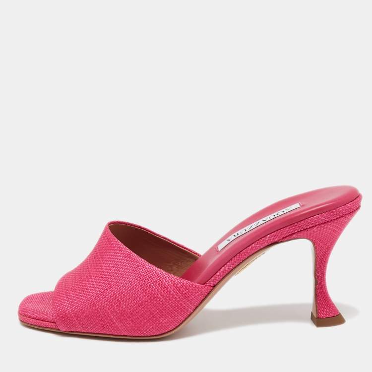 مملوكة مسبقًا Aquazzura Pink Raffia Slide Sandals Size 39