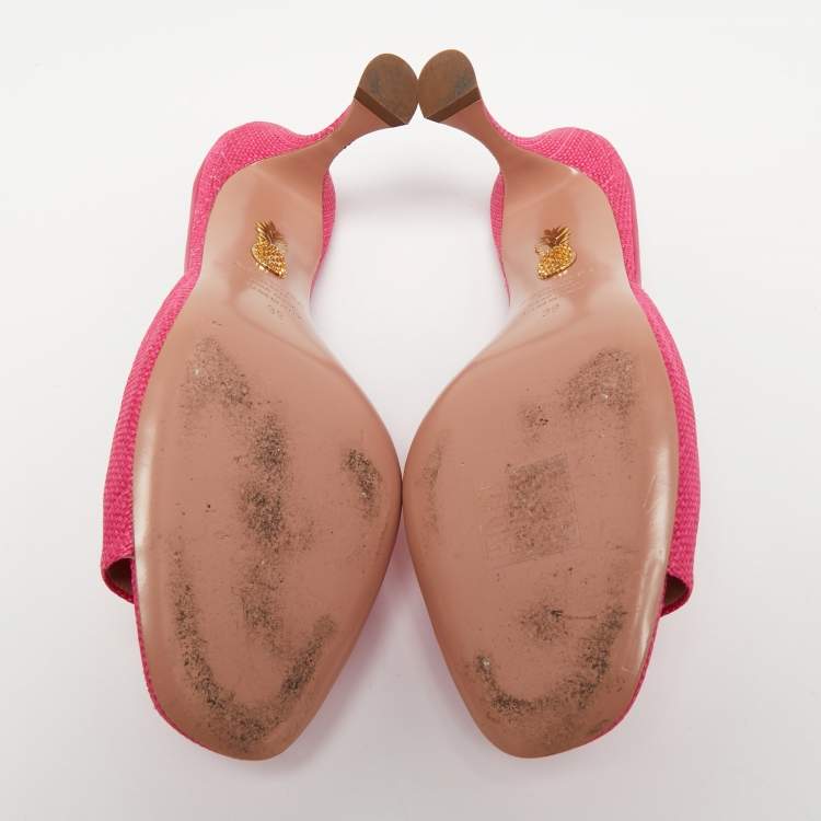 مملوكة مسبقًا Aquazzura Pink Raffia Slide Sandals Size 39
