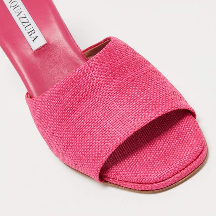 مملوكة مسبقًا Aquazzura Pink Raffia Slide Sandals Size 39